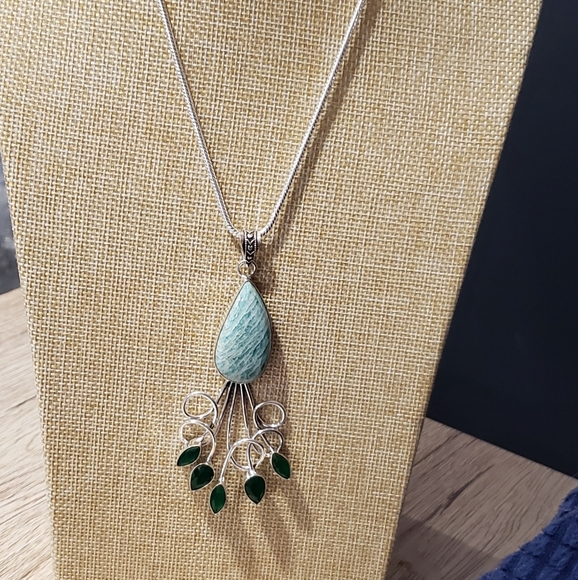 Amazonite necklace, 925 silver onyx amazonite pendant necklace - Picture 15 of 16